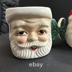 Vtg Set of 4 Christmas Winking Santa Mugs Handles Spell NOEL Japan Commodore