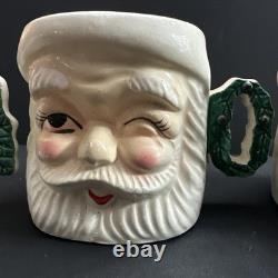 Vtg Set of 4 Christmas Winking Santa Mugs Handles Spell NOEL Japan Commodore