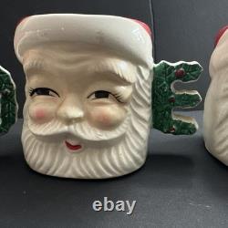 Vtg Set of 4 Christmas Winking Santa Mugs Handles Spell NOEL Japan Commodore