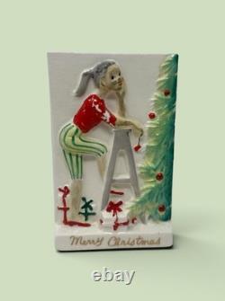 Vtg Ucagco 1950's Girl Decorating Christmas Tree Ceramic Vase Japan