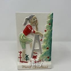 Vtg Ucagco 1950's Girl Decorating Christmas Tree Ceramic Vase Japan