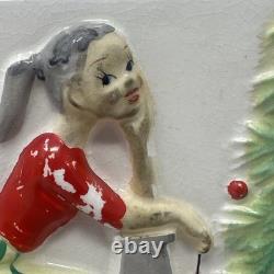 Vtg Ucagco 1950's Girl Decorating Christmas Tree Ceramic Vase Japan