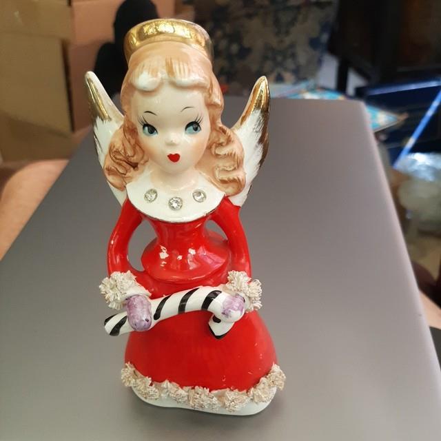 Vtg Ucagco Christmas Angel Bell Candy Cane Rhinestone Spaghetti Trim