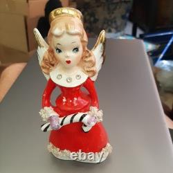 Vtg Ucagco Christmas Angel Bell Candy Cane Rhinestone Spaghetti Trim