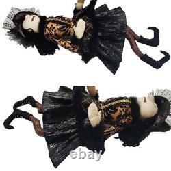 WINNIE WITCH 34 Shelf Sitter Doll Gold Black Brocade Dress Tulle Roses Hallowee
