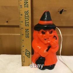 WOW! Vintage Halloween WITCH withBroom Blowmold Empire Blow Mold Decoration ORANGE