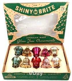 Wartime Christmas Ornament Shiny Brite Glass Bell Set Of 10 With Box 1940s Wartime Christmas Ornament Shiny Brite Glass Bell Set Of 10 With Box 1940s