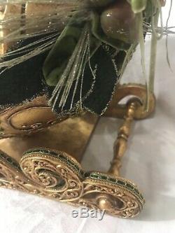 Wayne Kleski Christmas Sleigh Katherine's Collection Green Satin Ornate Gold Dec
