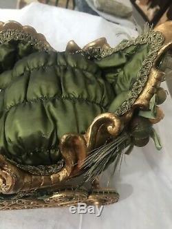 Wayne Kleski Christmas Sleigh Katherine's Collection Green Satin Ornate Gold Dec