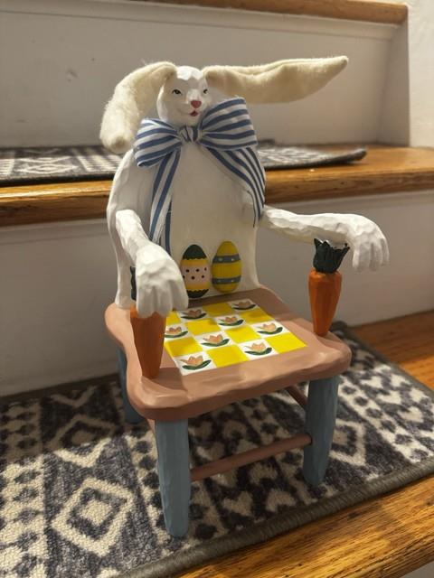 Weird Hand Painted Easter Bunny Sitting In Chair Handmade Creepy Face Decor Eggs