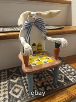 Weird Hand Painted Easter Bunny Sitting In Chair Handmade Creepy Face Decor Eggs Weird Hand Painted Easter Bunny Sitting In Chair Handmade Creepy Face Decor Eggs