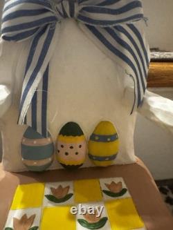 Weird Hand Painted Easter Bunny Sitting In Chair Handmade Creepy Face Decor Eggs Weird Hand Painted Easter Bunny Sitting In Chair Handmade Creepy Face Decor Eggs