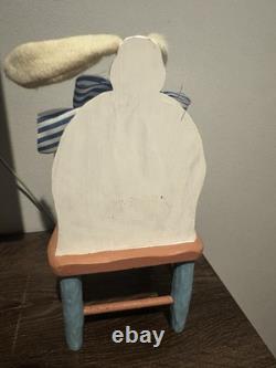 Weird Hand Painted Easter Bunny Sitting In Chair Handmade Creepy Face Decor Eggs Weird Hand Painted Easter Bunny Sitting In Chair Handmade Creepy Face Decor Eggs