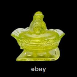 Westmoreland Iridescent Vaseline/Uranium Glass Santa On Sleigh Candy Dish
