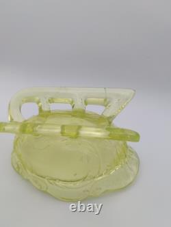 Westmoreland Iridescent Vaseline/Uranium Glass Santa On Sleigh Candy Dish