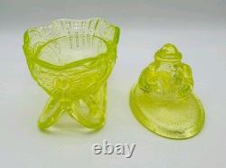 Westmoreland Iridescent Vaseline/Uranium Glass Santa On Sleigh Candy Dish