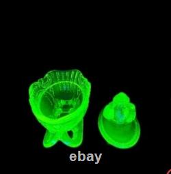 Westmoreland Iridescent Vaseline/Uranium Glass Santa On Sleigh Candy Dish