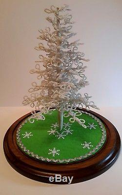 Westrim Beaded Mini Christmas Tree WHITE Ready to decorate, with Base & Skirt