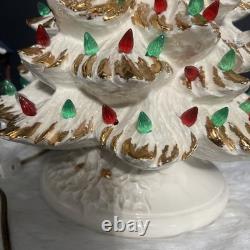 White /gold Ceremic Xmas Tree Hand Painted 17 Without Star 18.5 With VTG 1981