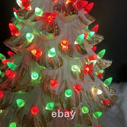 White /gold Ceremic Xmas Tree Hand Painted 17 Without Star 18.5 With VTG 1981