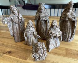 Wood Carved 6-Piece Nativity Figurines Set Christmas Mary Joseph Jesus Wise Men