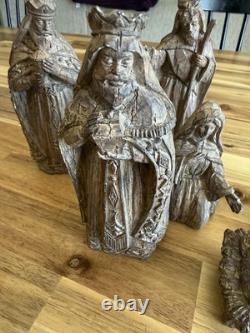 Wood Carved 6-Piece Nativity Figurines Set Christmas Mary Joseph Jesus Wise Men