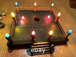 Wood Christmas Tree Stand Fence Lighted Base Display Lights Firemen Fence Rare Wood Christmas Tree Stand Fence Lighted Base Display Lights Firemen Fence Rare