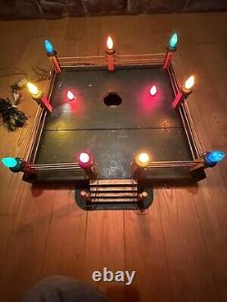 Wood Christmas Tree Stand Fence Lighted Base Display Lights Firemen Fence Rare Wood Christmas Tree Stand Fence Lighted Base Display Lights Firemen Fence Rare