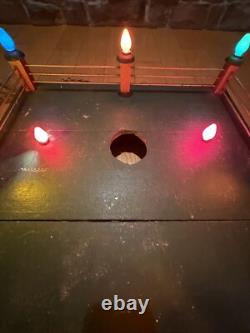 Wood Christmas Tree Stand Fence Lighted Base Display Lights Firemen Fence Rare Wood Christmas Tree Stand Fence Lighted Base Display Lights Firemen Fence Rare