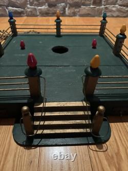 Wood Christmas Tree Stand Fence Lighted Base Display Lights Firemen Fence Rare