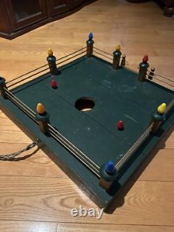 Wood Christmas Tree Stand Fence Lighted Base Display Lights Firemen Fence Rare