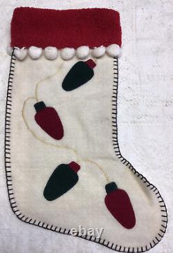 Woof & Poof Christmas Lights String Vintage RARE Stocking Red White Wool 18