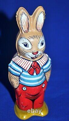 Works Great! Antique Vtg 1938 Tin Litho Windup Chein Easter Bunny Toy 5 1/4