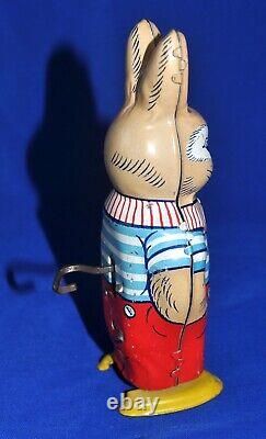 Works Great! Antique Vtg 1938 Tin Litho Windup Chein Easter Bunny Toy 5 1/4