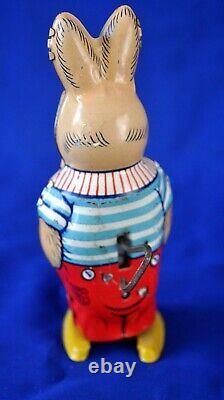 Works Great! Antique Vtg 1938 Tin Litho Windup Chein Easter Bunny Toy 5 1/4