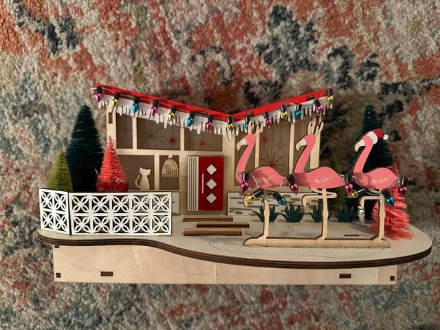 World Market Laser Cut Wood Mcm House Led Flamingo Cat Red Door