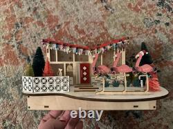 World Market Laser Cut Wood MCM House LED Flamingo Cat Red Door