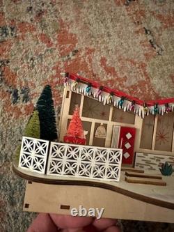 World Market Laser Cut Wood MCM House LED Flamingo Cat Red Door