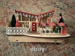 World Market Laser Cut Wood MCM House LED Flamingo Cat Red Door