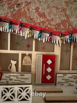 World Market Laser Cut Wood MCM House LED Flamingo Cat Red Door